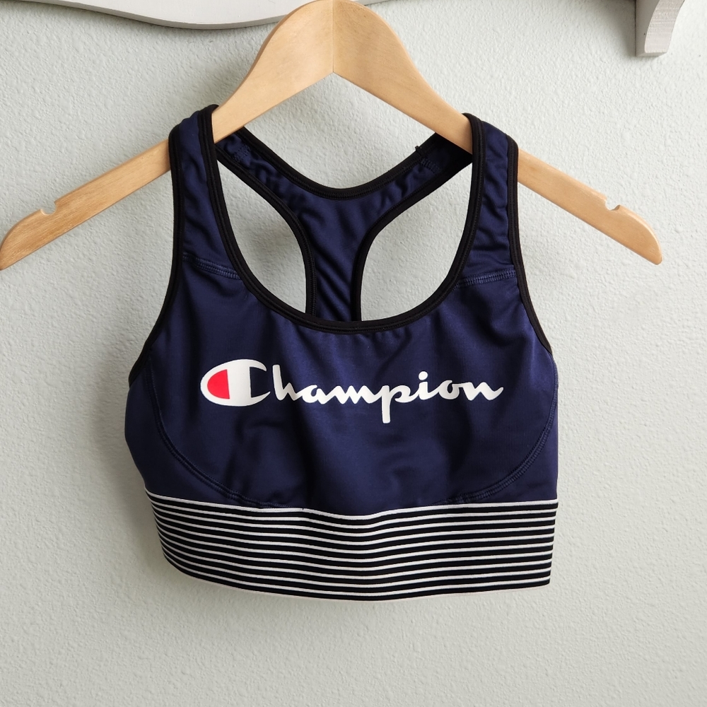 CHAMPION navy logo sports bra S